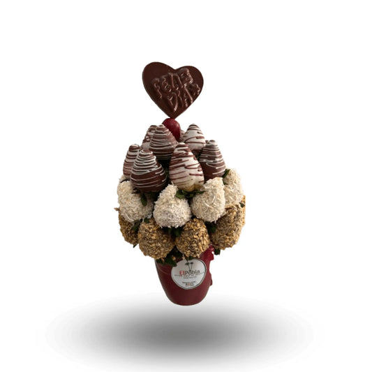 "Mug Love – Fruit Arrangement with Chocolate Strawberries and Heart Lollipop